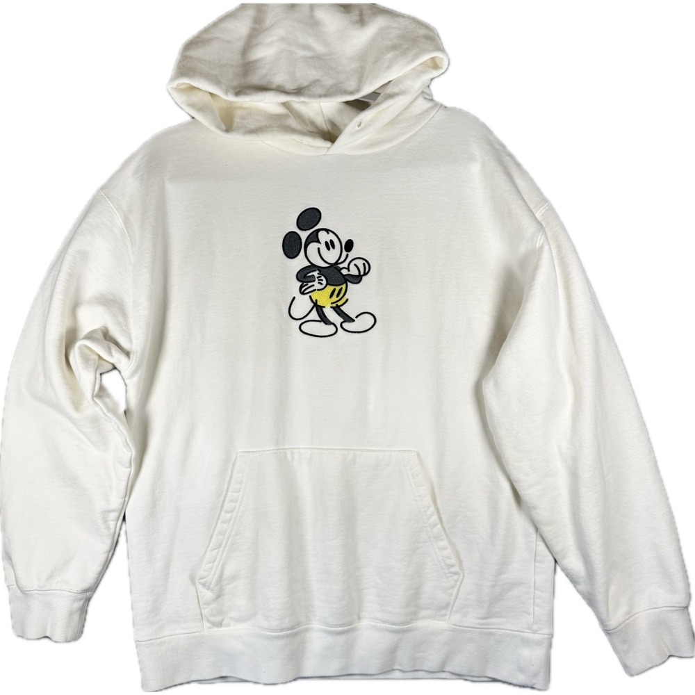 Disney Mickey Mouse Hoodie Unisex Large White Embroidered Organic Cotton